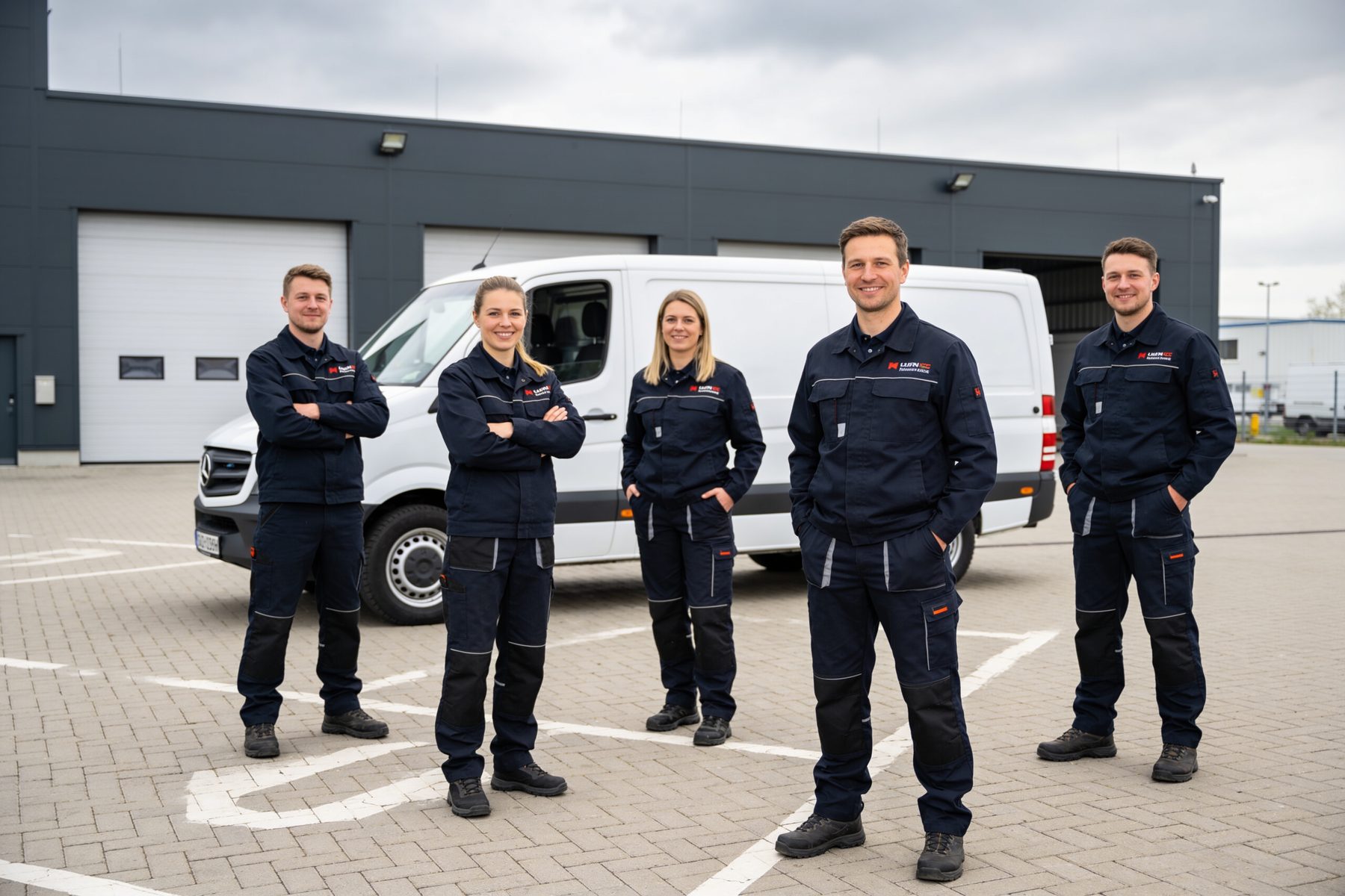 Team von Elektro-BOX Hamburg vor dem Servicefahrzeug
